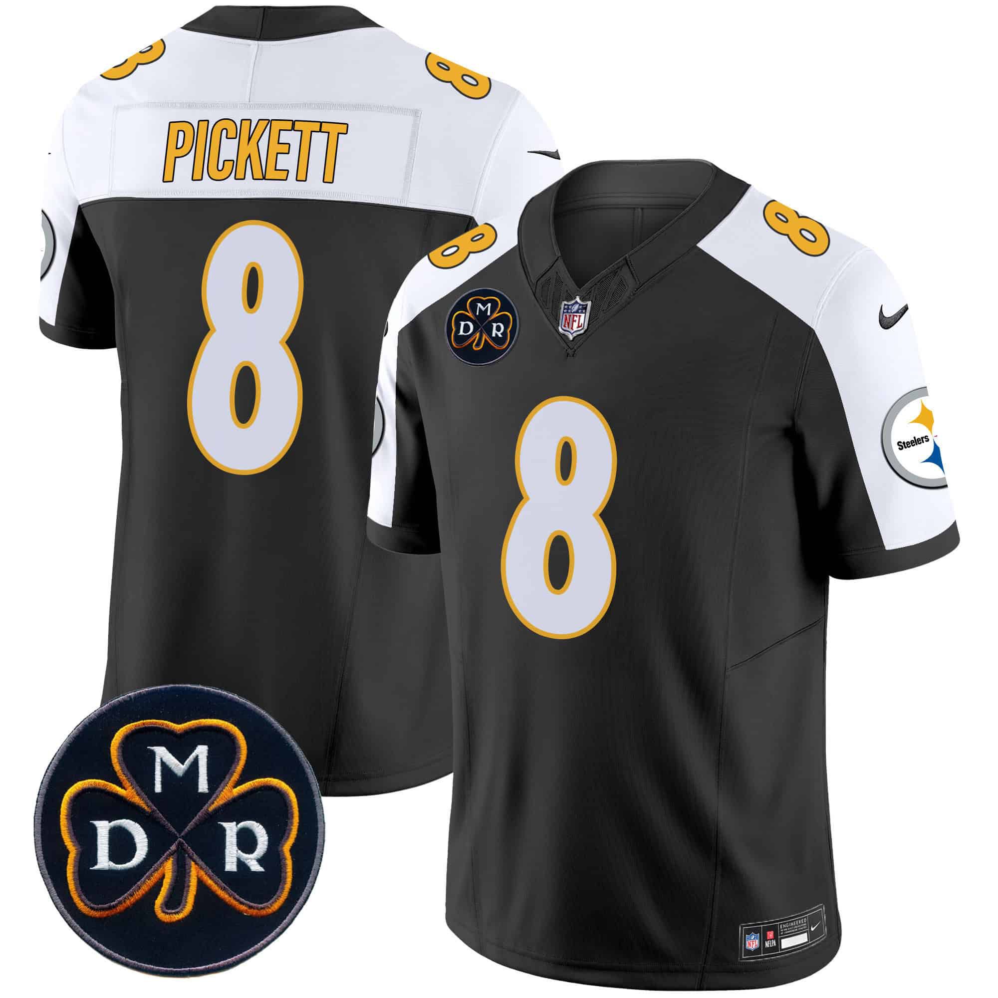 Men Pittsburgh Steelers #8 Pickett Black 2024 Nike DMR Patch Vapor Limited NFL Jersey style 1